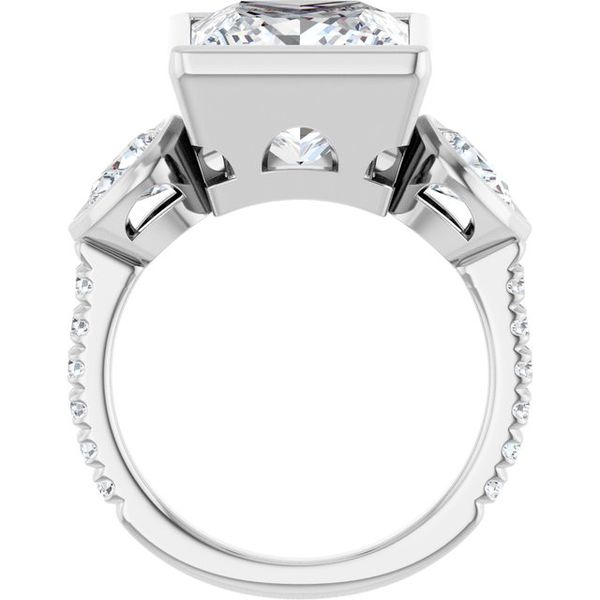 Bezel-Set Three-Stone Engagement Ring Image 2 Designer Jewelers Westborough, MA