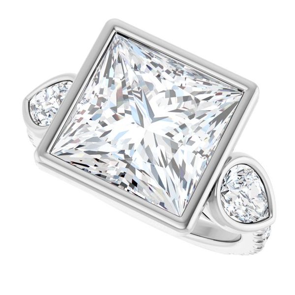Bezel-Set Three-Stone Engagement Ring Image 5 Designer Jewelers Westborough, MA
