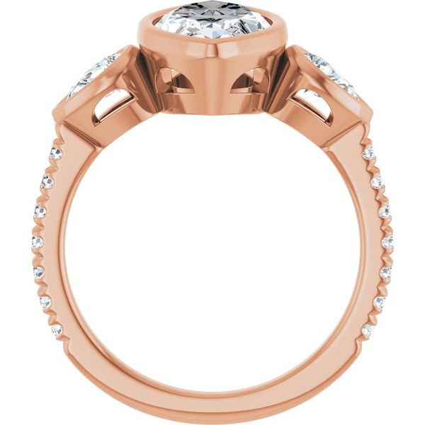 Bezel-Set Three-Stone Engagement Ring Image 2 Designer Jewelers Westborough, MA