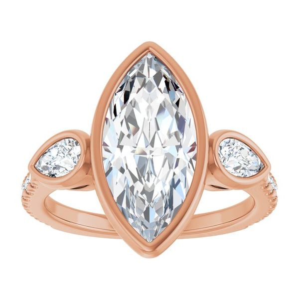 Bezel-Set Three-Stone Engagement Ring Image 3 Designer Jewelers Westborough, MA