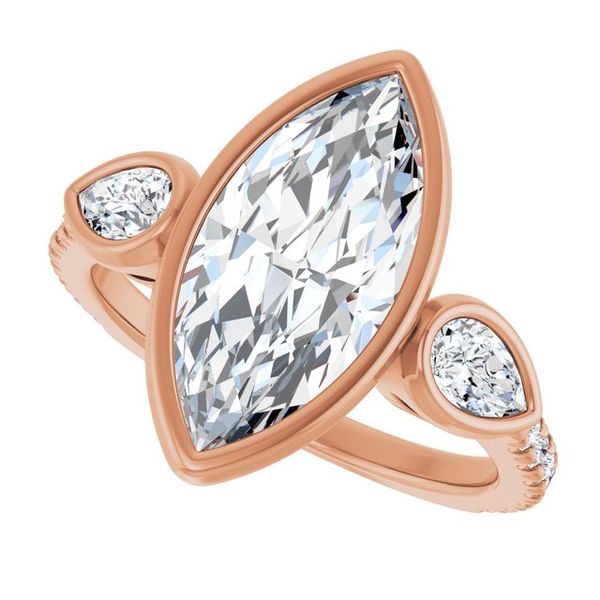 Bezel-Set Three-Stone Engagement Ring Image 5 Designer Jewelers Westborough, MA