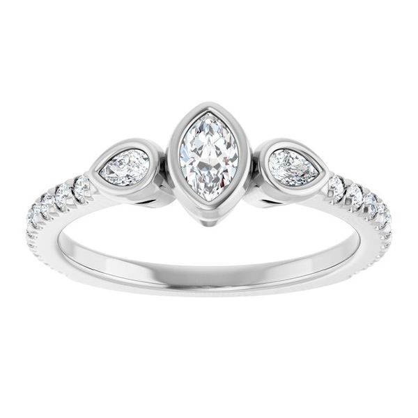Bezel-Set Three-Stone Engagement Ring Image 3 Designer Jewelers Westborough, MA