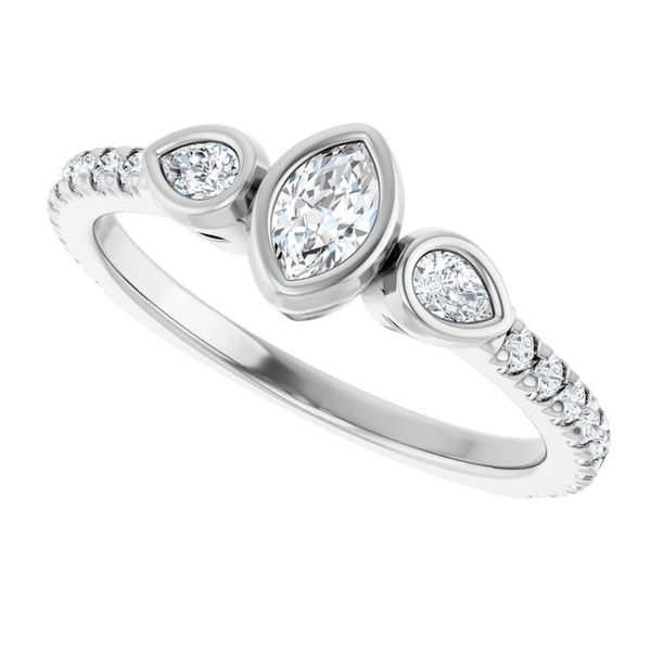 Bezel-Set Three-Stone Engagement Ring Image 5 Designer Jewelers Westborough, MA