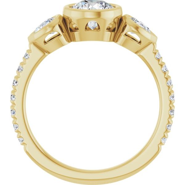 Bezel-Set Three-Stone Engagement Ring Image 2 Designer Jewelers Westborough, MA