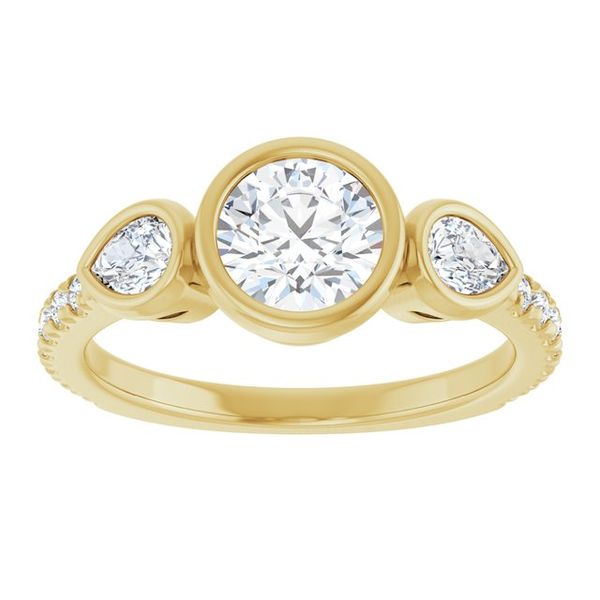 Bezel-Set Three-Stone Engagement Ring Image 3 Designer Jewelers Westborough, MA