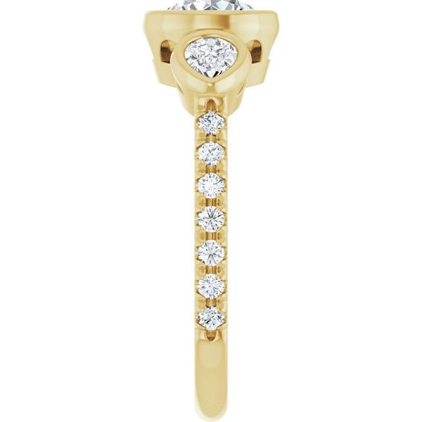 Bezel-Set Three-Stone Engagement Ring Image 4 Designer Jewelers Westborough, MA