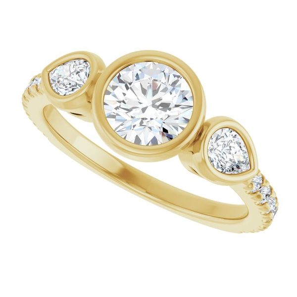 Bezel-Set Three-Stone Engagement Ring Image 5 Designer Jewelers Westborough, MA