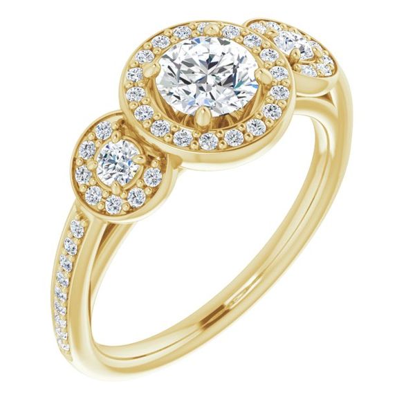 Three-Stone Halo-Style Engagement Ring Stuart Benjamin & Co. Jewelry Designs San Diego, CA