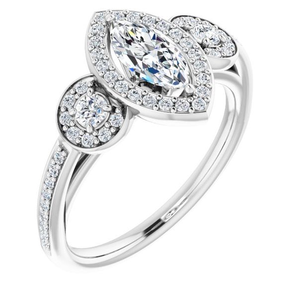 Three-Stone Halo-Style Engagement Ring Futer Bros Jewelers York, PA