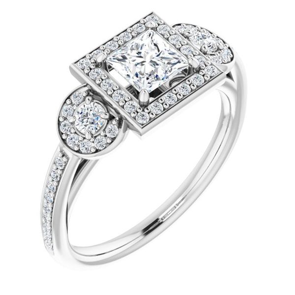 Three-Stone Halo-Style Engagement Ring Victoria Jewellers REGINA, SK