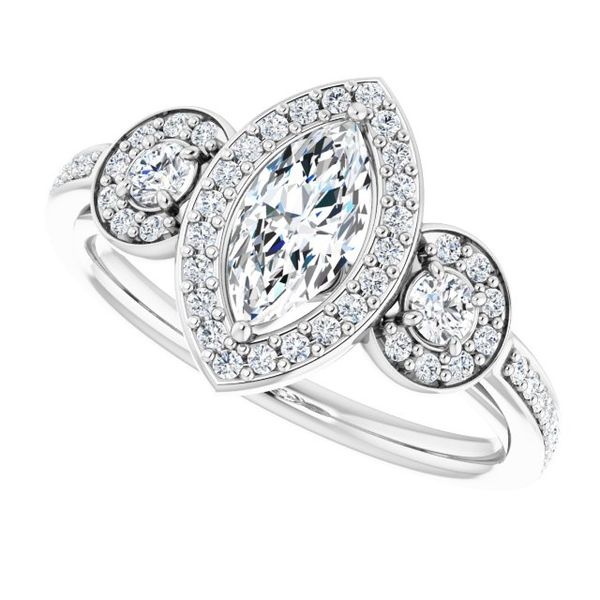 Three-Stone Halo-Style Engagement Ring Image 5 Michael Szwed Jewelers Longmeadow, MA