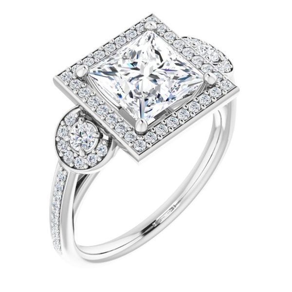 Three-Stone Halo-Style Engagement Ring Mueller Jewelers Chisago City, MN