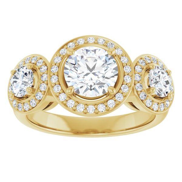 Three-Stone Halo-Style Engagement Ring Image 3 Michael Szwed Jewelers Longmeadow, MA