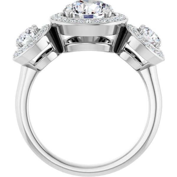 Three-Stone Halo-Style Engagement Ring Image 2 Michael Szwed Jewelers Longmeadow, MA