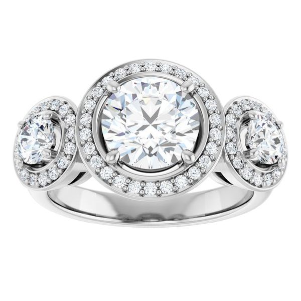 Three-Stone Halo-Style Engagement Ring Image 3 Michael Szwed Jewelers Longmeadow, MA