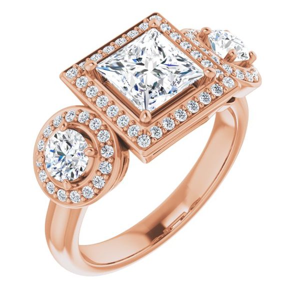 Three-Stone Halo-Style Engagement Ring Michael Szwed Jewelers Longmeadow, MA