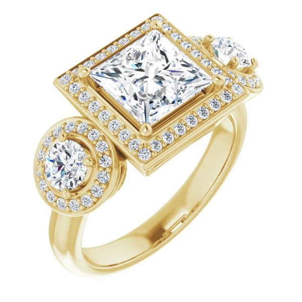Three-Stone Halo-Style Engagement Ring Stuart Benjamin & Co. Jewelry Designs San Diego, CA
