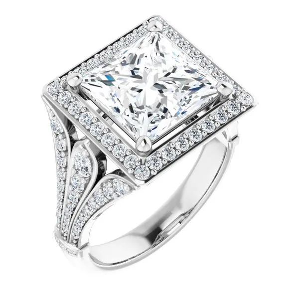 Princess Cut Double Halo Split Shank Engagement Ring