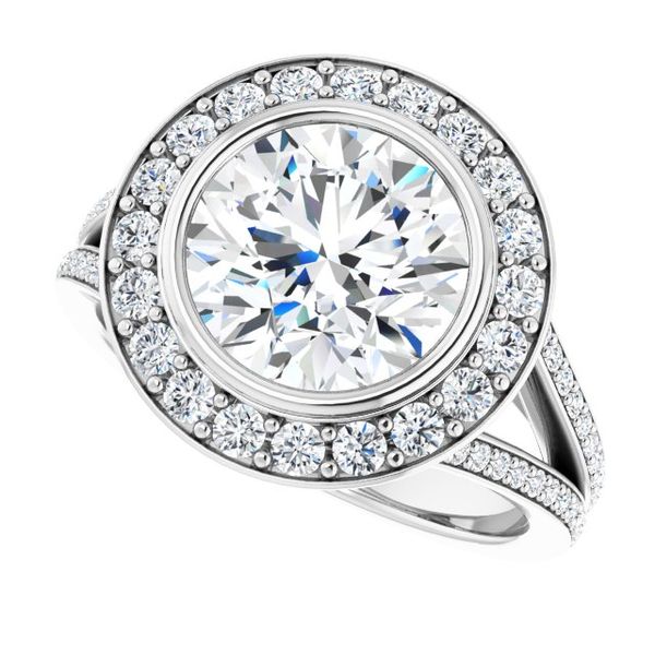 Bezel-Set Halo-Style Engagement Ring Image 5 Maharaja's Fine Jewelry & Gift Panama City, FL