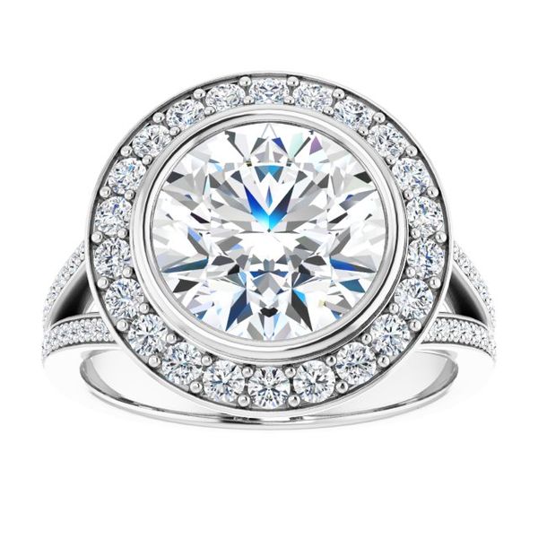 Bezel-Set Halo-Style Engagement Ring Image 3 Maharaja's Fine Jewelry & Gift Panama City, FL
