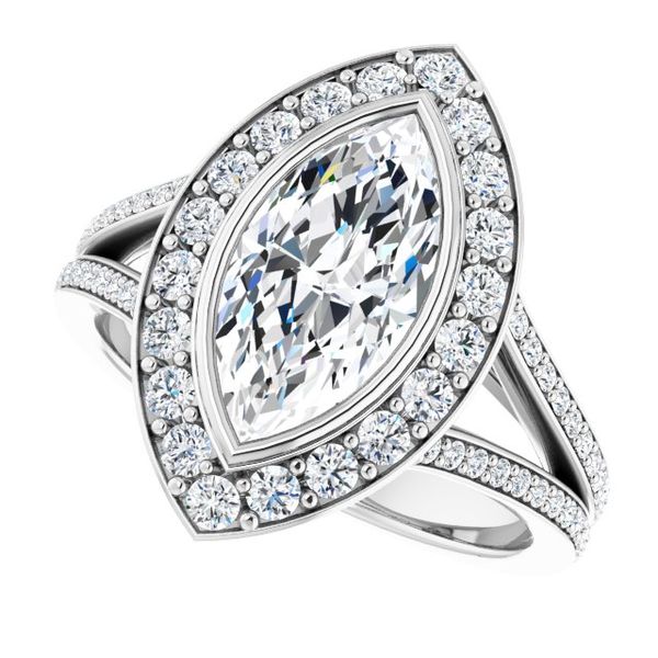 Bezel-Set Halo-Style Engagement Ring Image 5 Trinity Jewelers  Pittsburgh, PA