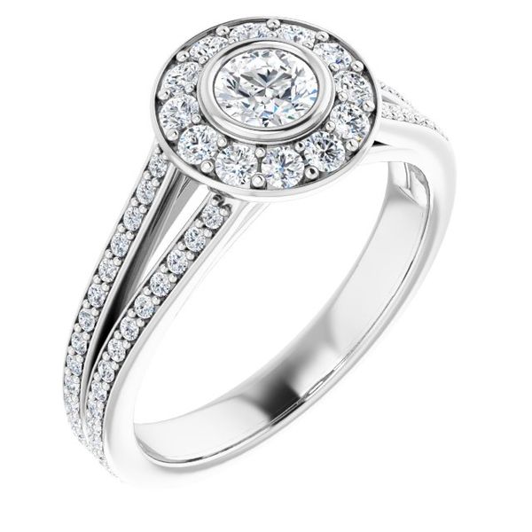 Bezel-Set Halo-Style Engagement Ring Trinity Jewelers  Pittsburgh, PA