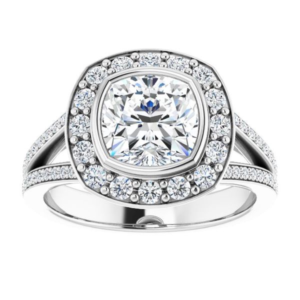 Bezel-Set Halo-Style Engagement Ring Image 3 H. Brandt Jewelers Natick, MA