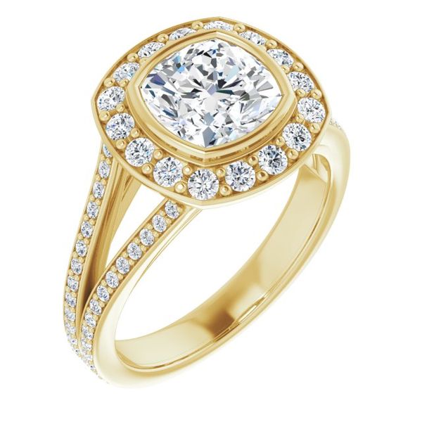 Bezel-Set Halo-Style Engagement Ring H. Brandt Jewelers Natick, MA