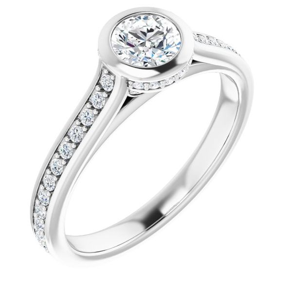 Round Bezel Set Diamond Engagement Mounting with Filligree - Furnari  Jewelers