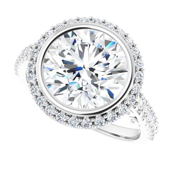 Bezel-Set Halo-Style Engagement Ring Image 5 Stuart Benjamin & Co. Jewelry Designs San Diego, CA