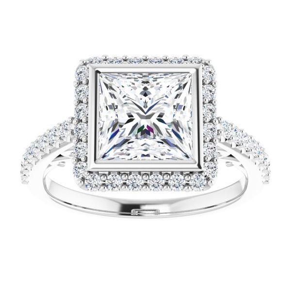 Bezel-Set Halo-Style Engagement Ring Image 3 The Jewelry Source El Segundo, CA