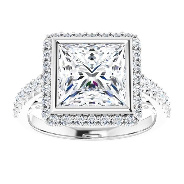 Bezel-Set Halo-Style Engagement Ring Image 3 Jewel Smiths Oklahoma City, OK