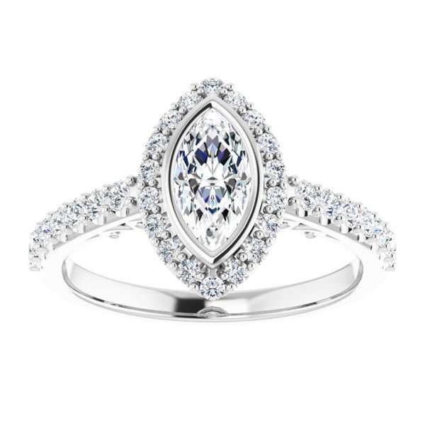 Bezel-Set Halo-Style Engagement Ring Image 3 Maharaja's Fine Jewelry & Gift Panama City, FL