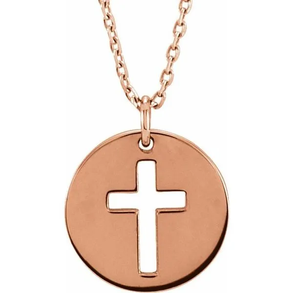 Pierced Cross Disc Necklace R45392:103:P 14KR - Pendants | Perry's