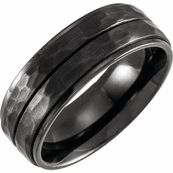 Grooved Stepped-Edge Comfort-Fit Flat Band with Hammer Fi...