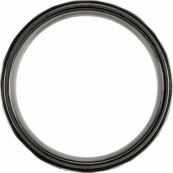 Grooved Stepped-Edge Comfort-Fit Flat Band with Hammer Fi...