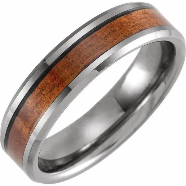 Beveled-Edge Acacia Wood Inlay Comfort-Fit Band