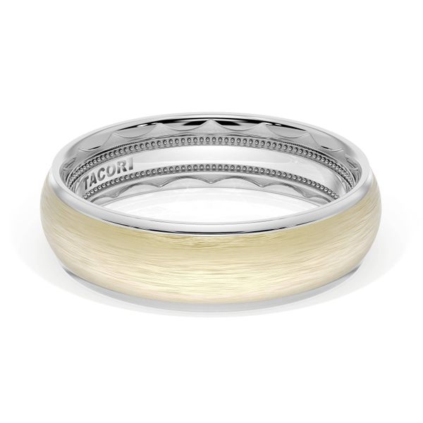 Rounded Brush Finish Wedding Band in 18kt White Gold & 18kt Yellow Gold Image 2 Harris Jeweler Troy, OH