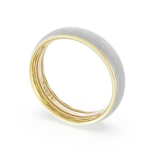 Rounded Brush Finish Wedding Band in 18kt Yellow Gold & 18kt White Gold Image 3 Harris Jeweler Troy, OH