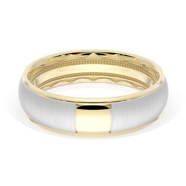 Rounded Satin Finish Wedding Band in 18kt Yellow Gold & 18kt White Gold Image 4 Harris Jeweler Troy, OH