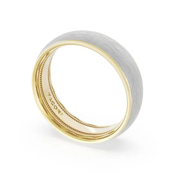 Rounded Brush Finish Wedding Band in 18kt Yellow Gold & 18kt White Gold Image 3 Harris Jeweler Troy, OH