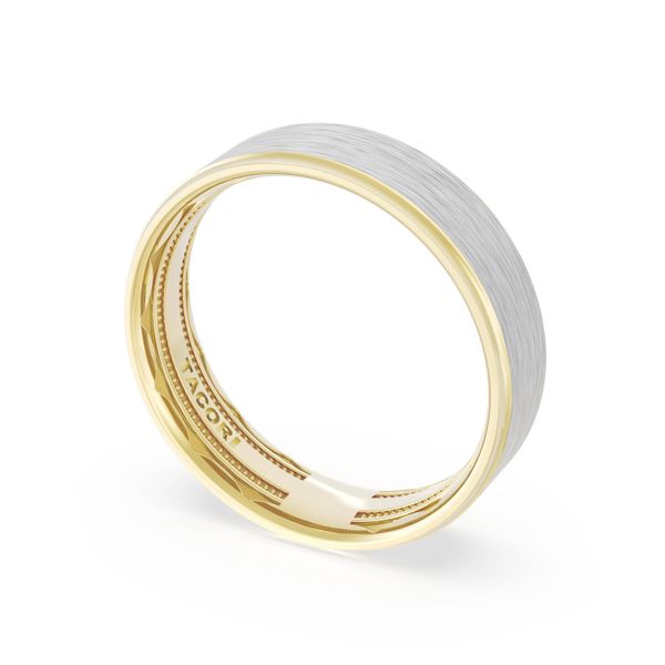 Flat Brush Finish Wedding Band in 18kt Yellow Gold & 18kt White Gold Harris Jeweler Troy, OH