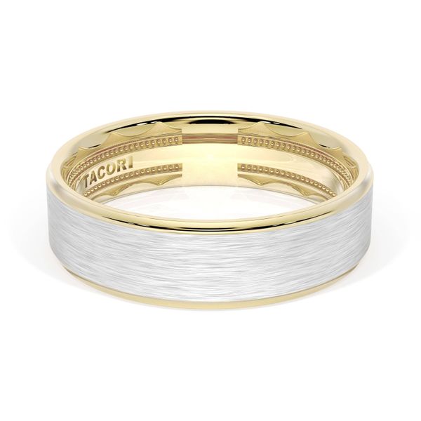 Flat Brush Finish Wedding Band in 18kt Yellow Gold & 18kt White Gold Image 2 Harris Jeweler Troy, OH