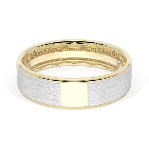 Flat Brush Finish Wedding Band in 18kt Yellow Gold & 18kt White Gold Image 4 Harris Jeweler Troy, OH