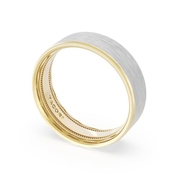 Flat Brush Finish Wedding Band in 18kt Yellow Gold & 18kt White Gold Harris Jeweler Troy, OH