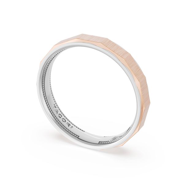 Satin Finish Faceted Wedding Band in Platinum & 18kt Rose Gold Harris Jeweler Troy, OH