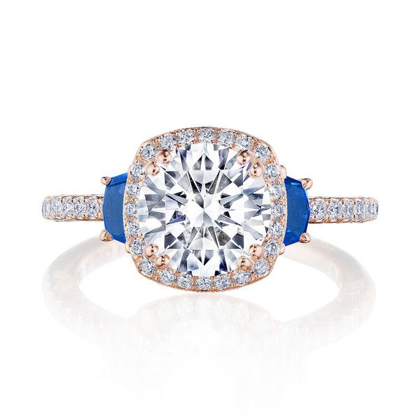 Tacori Cushion 3-Stone Engagement Ring with Blue Sapphire Aires
