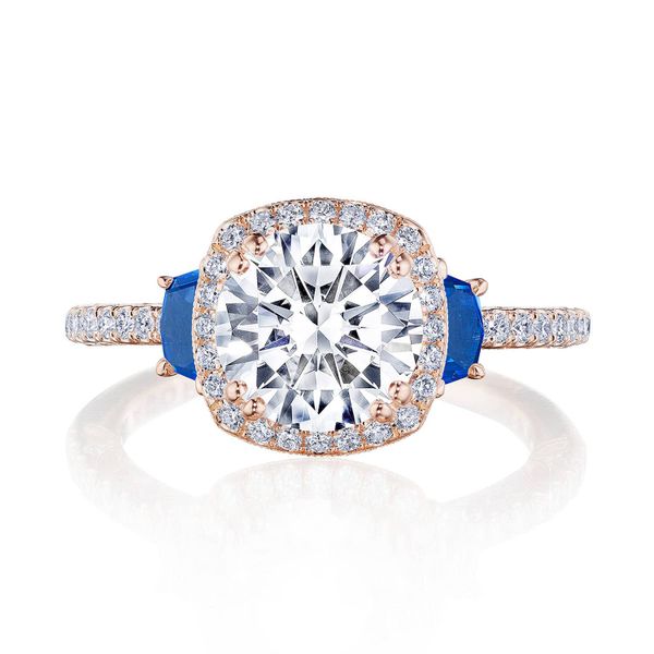 Cushion 3-Stone Engagement Ring with Blue Sapphire Baxter's Fine Jewelry Warwick, RI