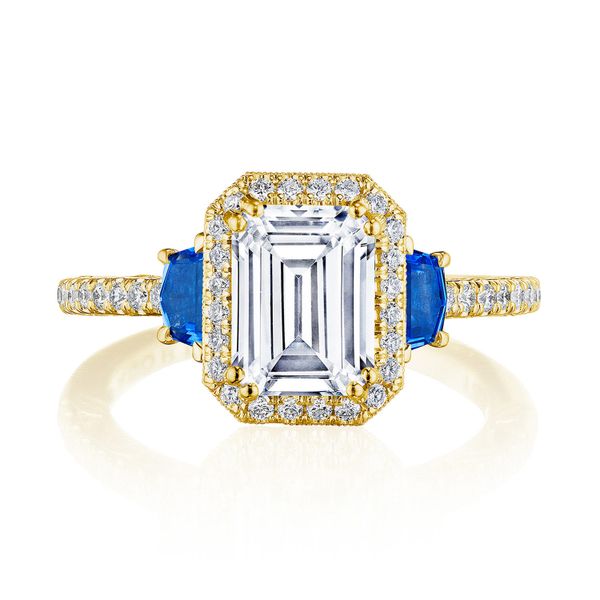 Tacori Emerald 3-Stone Engagement Ring with Blue Sapphires
