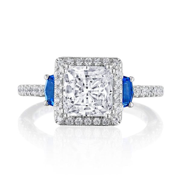 Princess 3-Stone Engagement Ring with Blue Sapphire Sather's Leading Jewelers Fort Collins, CO